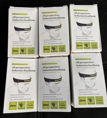 6 Pack Rechargeable LED Headlamp USB-C Motion Sensor Work Light Camping Hiking