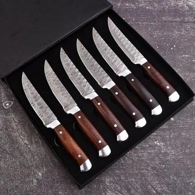 6 Piece Steak Knife Set - Handmade Damascus Steel Blades & rosewood handles