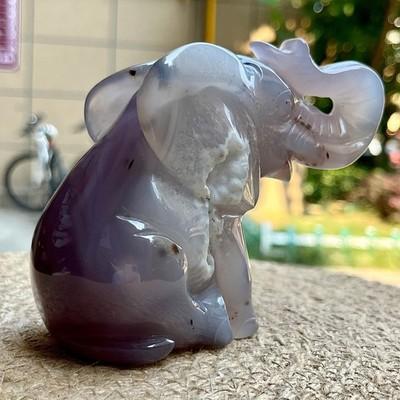 613 g Natural Stone Elephant Carving Couple Gift Crystal Agate Decor