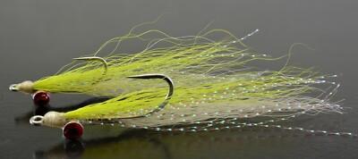 6ct - Chartreuse & White Clouser Minnow Flies - Mustad Saltwater Duratin Hooks