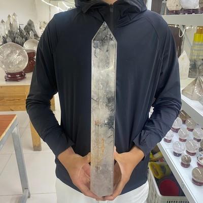 7.49LB Natural black hair crystal, white crystal pillar, quartz crystal