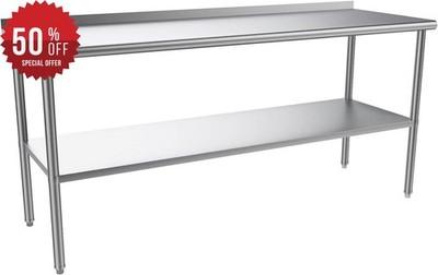 72'' x 24'' Stainless Steel Table for Prep & Work with Backsplash for Kitchen