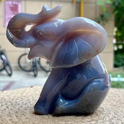 870g Crystal Agate Elephant Carving Housewarming Gift Animal Decor Art
