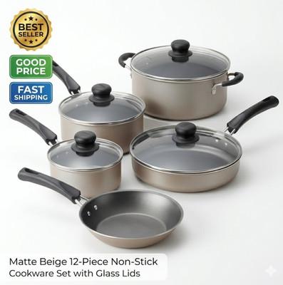 9-Piece Nonstick Cookware Set Champagne Finish Durable Pots and Pans Kitchen
