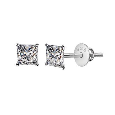 925 Silver Solitaire Screwback Stud Earrings 92.5 Sterling Silver & Square Pri