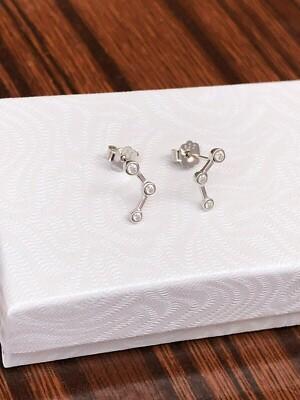 925 Sterling Silver CZ Three Stone Stud Earrings Women Gils Tiny Studs 10mm