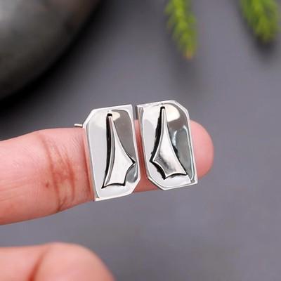 925 Sterling Silver Modern Rectangle Stud Women Wedding Earrings