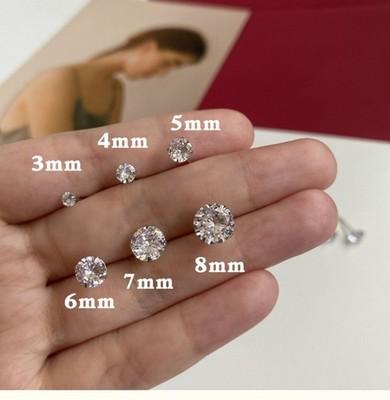 925 Sterling Silver Sparkling White Round Solitaire Cubic Zirconia Stud Earrings