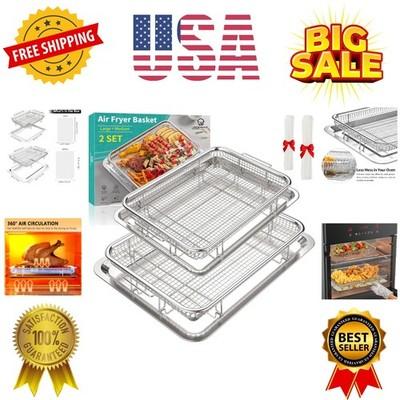 Air Fryer Basket, 2 Set Air Fryer Pan and Crisper Tray for Oven, Non-stick Ov...