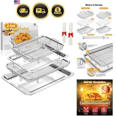 Air Fryer Basket for Oven, 2 Set Air Fryer Tray and Pan with 60PCS Parchment ...