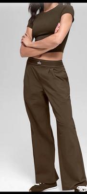 Alo Women’s Brown Pull-On Track Pants Elastic Waist Straight Leg Pockets M