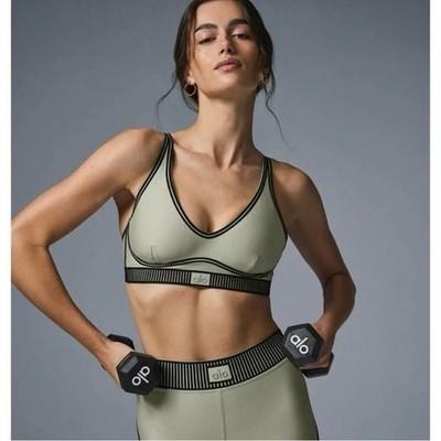 ALO Yoga Olive Green Sports Bra with Black Trim