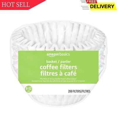 Amazon Basics Basket Coffee Filters for 8-12 Cup Coffee Makers, White, 200 Count