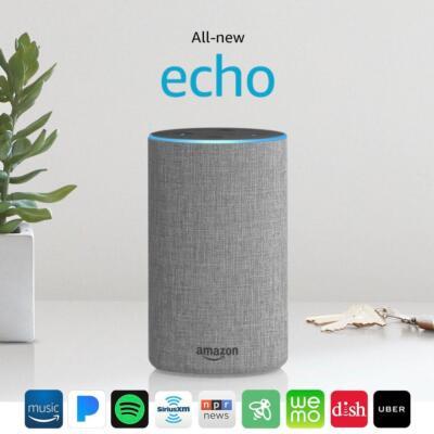 Amazon Echo 2nd Gen Smart Speaker Alexa n Dolby processing Heather Gray Fabric