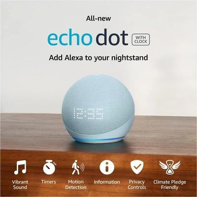 Amazon Echo Dot (5th Gen) Smart Speaker With Alexa And Clock NEW Cloud Blue