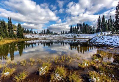 Anime mount rainier national park nature water sky Play Gaming Mat Desk