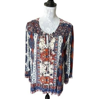 Anthropologie Kyla Seo Floral Colorful Long Sleeve Shirt Top Boho Large