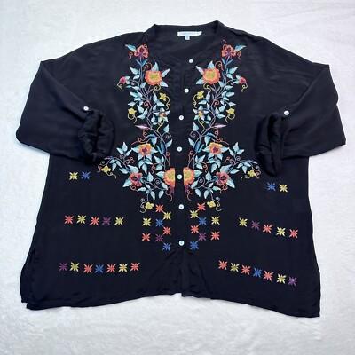 Anthropologie Kyla Seo Tunic Shirt Womens S Caite Dillan Embroidered Floral Boho