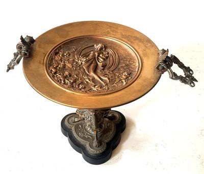 Antique 6.9lb Bronze 1800's Ornate Pedestal Tray Figural Centerpiece Tazza
