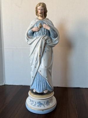 Antique Statue Bisque Porcelain Jesus Christ Saviour Holy Sacred Heart Germany