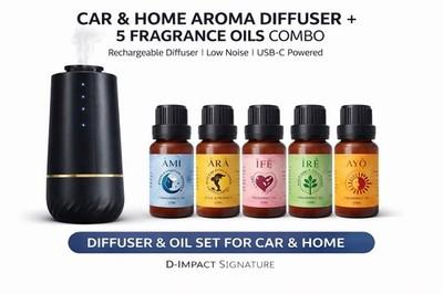Aroma360-Style Car & Home Aroma Diffuser + 5 Fragrance Oils | Rechargeable