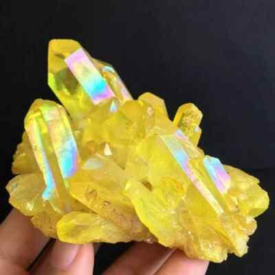 Aura Citrine Quartz Yellow Crystal Titanium Cluster Healing Mineral Specimens