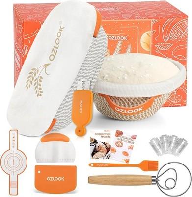 Banneton Bread Proofing Basket Set, Sourdough Starter Kit, 9" round & 10" Oval B