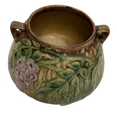 BEAUTIFUL VTG 1930s Roseville Brown Wisteria Art Pottery Jardeniere Bowl Planter