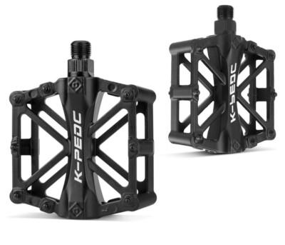 Bike Pedals 9/16" MTB Road Bicycle Flat Pedal w/ 16 Anti-Skid Pins - Aluminum