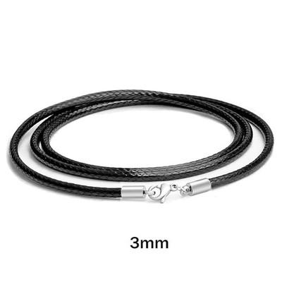 Black Braided Leather Necklace Cord Chain Stainless Steel Clasp DIY