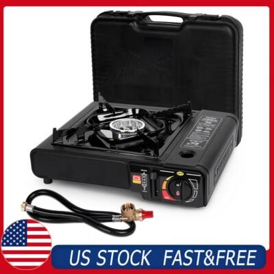 Black Dual Fuel Stove Portable Camping Stove W/ Case & Propane Regulator Hose #