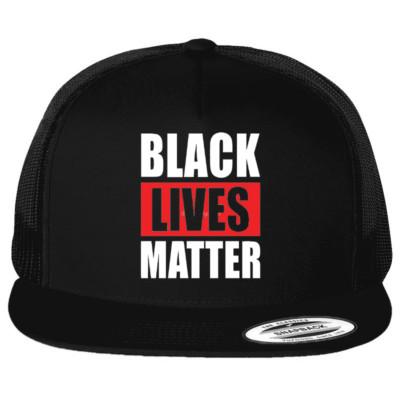 Black Lives Matter #BLM Logo Printed Black Hat Yupoong Flat Bill Trucker Cap