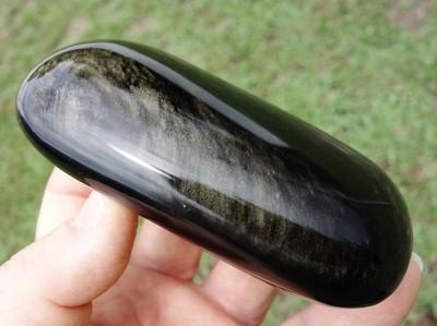 Black OBSIDIAN Gold Sheen Palm Stone Scrying Mirror Crystal MEXICO Volcanic