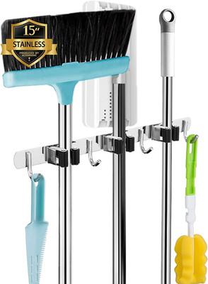 Broom Holder Wall Mount, 3 Racks 4 Hooks Heavy Duty Mop Organizer | Mop Holde...