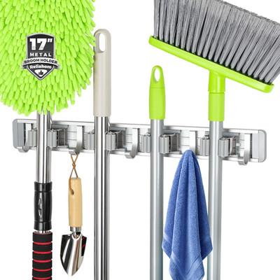 Broom Holder Wall Mount Mop Hanger Tools Organizer 4Racks 5Hooks | Adjustable St