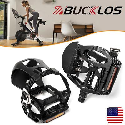 BUCKLOS Indoor Exercise Bike Pedals with Toe Clip MTB Spin 9/16" Aluminum Alloy