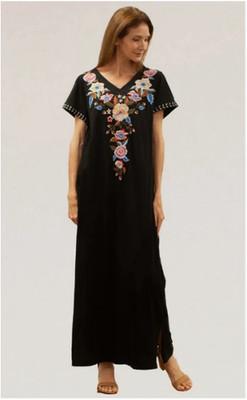 Caite Kyla Seo Amalia Dress Karyn Embroidered Boho T Shirt Dress Black SZ XL