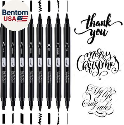 Calligraphy Pens, 8 Size Dual Tip Black Acrylic Calligraphy Markers for Writing,