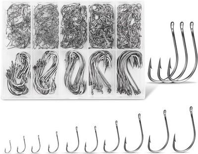 Carbon Steel Fishing Hooks 500Pcs/90Pcs, Circle Hooks Assortment for Saltwater F