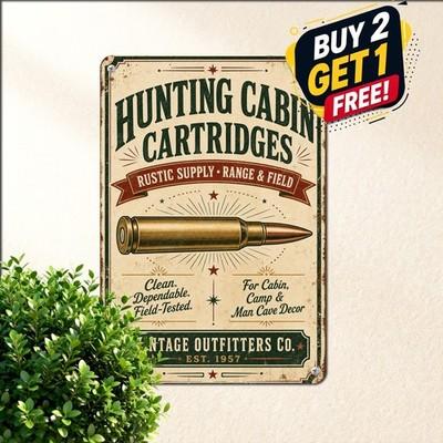 Cartridge Ammunition Hunting Cabin Sign Vintage Shotgun Firearm Metal Plaque