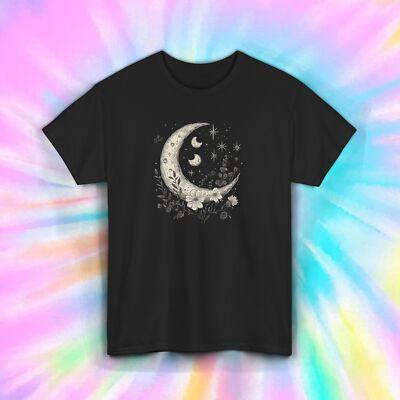Celestial Moon Shirt Floral Star Sky Mystical Witchy Night Magic Tee S-5XL