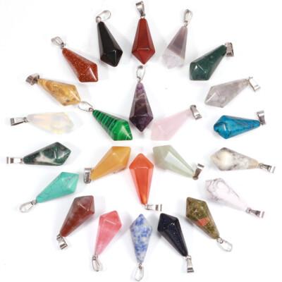 Charms 12pcs Natural Crystal Hexagonal Pyramid Stone Pendants for Jewelry Making