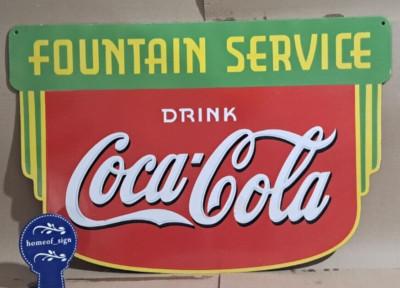 Coca Cola Fountain Service Porcelain Enamel Sign 36 X 24 Inches in Side