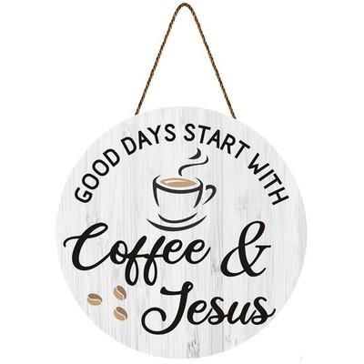 Coffee Bar Decor Coffee and Jesus Wooden Sign Wall Decor for Cafe Kitchen Office