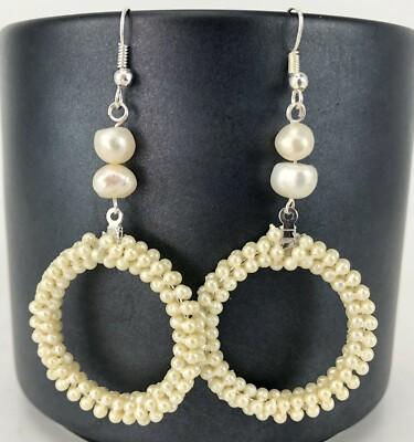 Creamy White Fresh Water Pearl Wedding Bridesmaids Drop Dangle Earrings Ivory