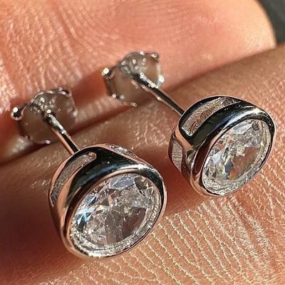 Cubic Zirconia Stud Earrings 5mm Sterling Silver Bezel Stud Earrings