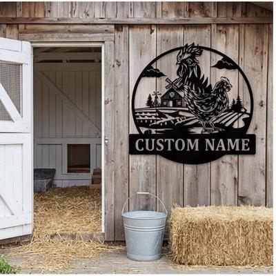 Custom Metal Rooster Coop Sign Personalized Farmhouse Decor Gift
