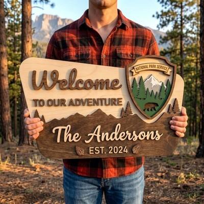 Custom National Park Welcome Sign 3D,Personalized Inspired Family Name Wood Sign