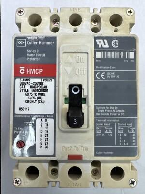 Cutler Hammer HMCP003A0 Motor Circuit Protector 3 Amp 600V 3 Pole Phase HMCP