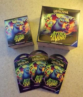 Disney Lorcana TCG Attack of the Vine Illumineers Trove, Prerelease Kit & 3Packs